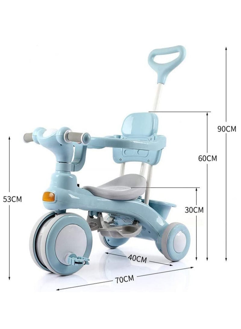 Blue Color 4 in 1 Baby Cycle Foot Pedals Storage Bag Sponge Guardrail and Shock Absorbing Wheels Tricycle for 1 To 6 Years  - Image 2