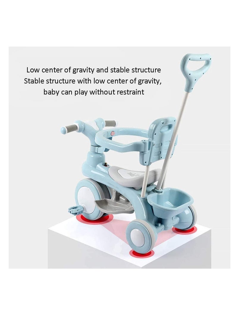 Blue Color 4 in 1 Baby Cycle Foot Pedals Storage Bag Sponge Guardrail and Shock Absorbing Wheels Tricycle for 1 To 6 Years  - Image 4