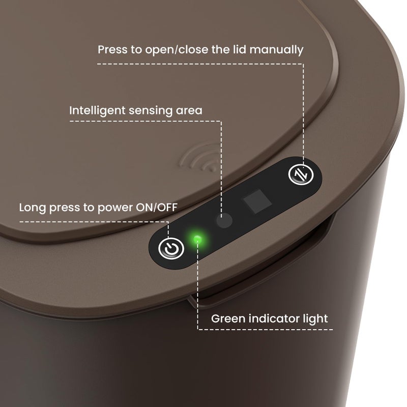Cesun Bathroom Trash Can with Lid, 5 Gallon Motion Sensor Trash Can, Small Automatic Garbage Can, Touchless Smart Plastic Slim Wastebasket for Bedroom, Office, rv, Living Room, Brown - Image 5