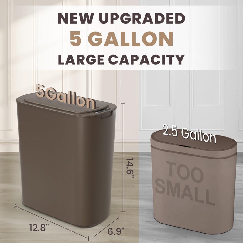 Cesun Bathroom Trash Can with Lid, 5 Gallon Motion Sensor Trash Can, Small Automatic Garbage Can, Touchless Smart Plastic Slim Wastebasket for Bedroom, Office, rv, Living Room, Brown - Image 2