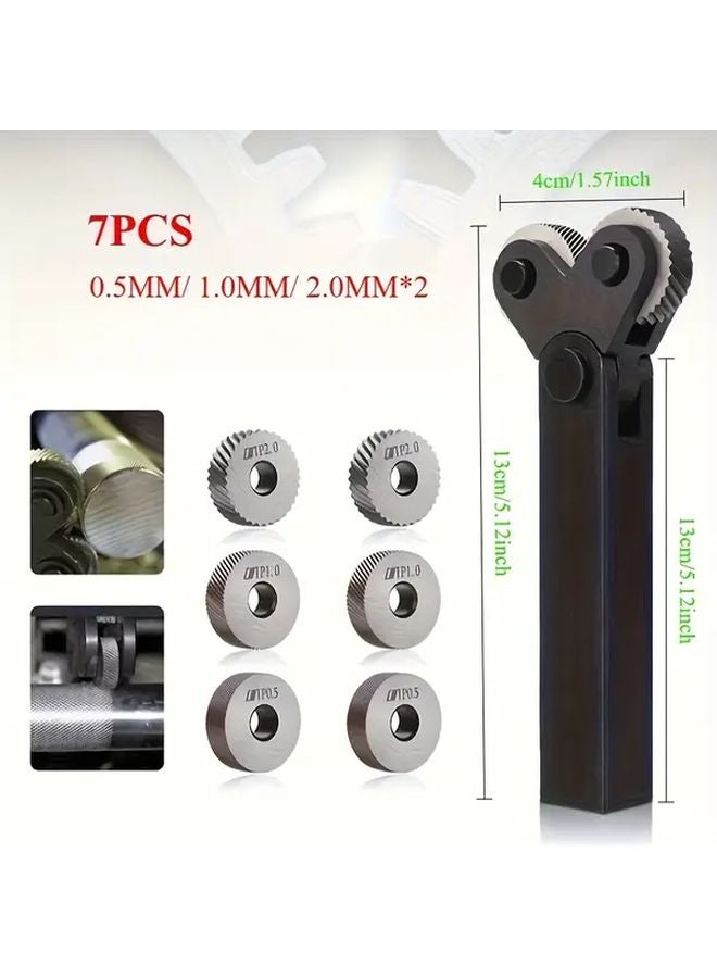 7pcs Knurling Tool Set with Dual Wheel Diagonal Linear Cutter 0 5 1 2mm Pitch - Image 1