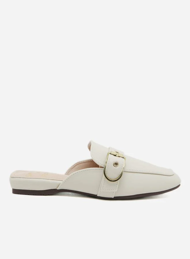 Sneak-a-Peek Buckle Detail Square Toe Slip-On Mules