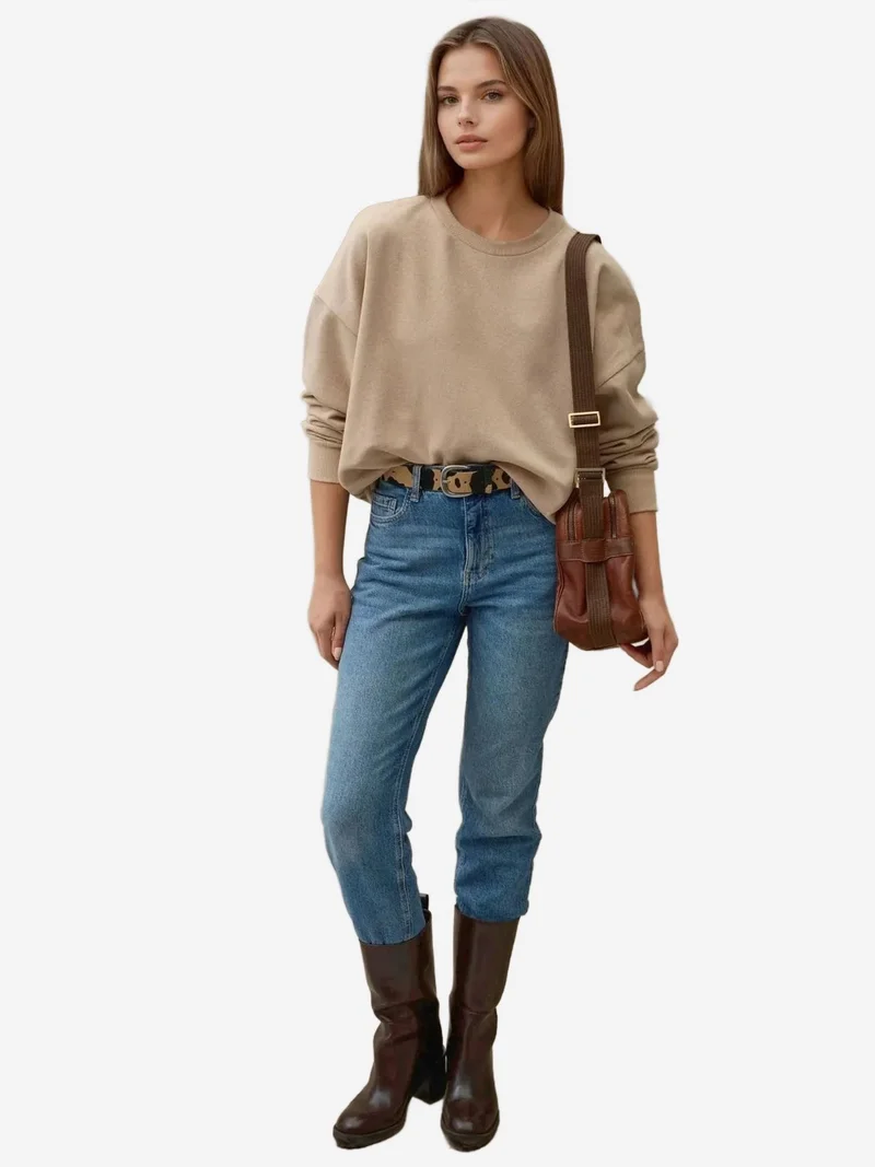 HICCUP Oversized Crew Neck Basic Sweatshirt