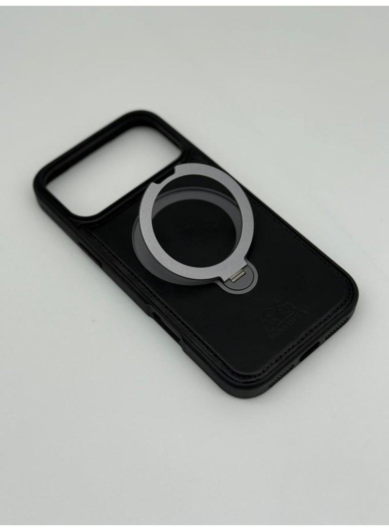 general Luxury Faux Leather MagSafe Phone Case with Magnetic Ring Stand - iPhone 17 Pro Max Cover for Hands-Free Viewing & Secure Grip - Image 4