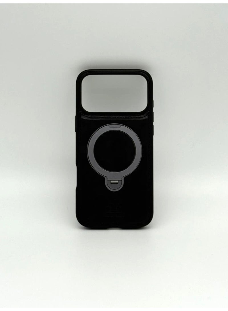 general Luxury Faux Leather MagSafe Phone Case with Magnetic Ring Stand - iPhone 17 Pro Max Cover for Hands-Free Viewing & Secure Grip - Image 1