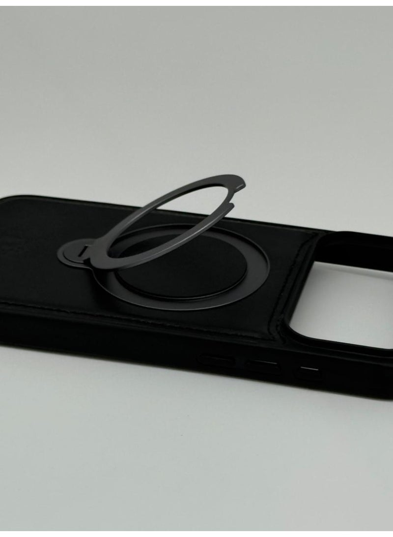 general Luxury Faux Leather MagSafe Phone Case with Magnetic Ring Stand - iPhone 17 Pro Max Cover for Hands-Free Viewing & Secure Grip - Image 2