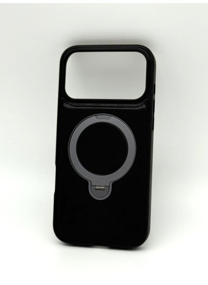 general Luxury Faux Leather MagSafe Phone Case with Magnetic Ring Stand - iPhone 17 Pro Max Cover for Hands-Free Viewing & Secure Grip - Image 5