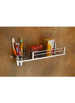 iSTAR Star 3in1 Stainless Steel Chrome Finish Multipurpose Shelf Rack with Towel Hanger, Tumbler Holder Bathroom Accessories  - Image 1