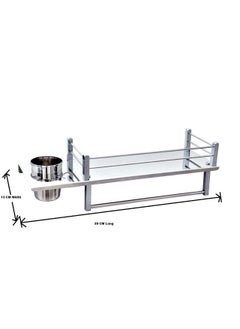 iSTAR Star 3in1 Stainless Steel Chrome Finish Multipurpose Shelf Rack with Towel Hanger, Tumbler Holder Bathroom Accessories  - Image 2