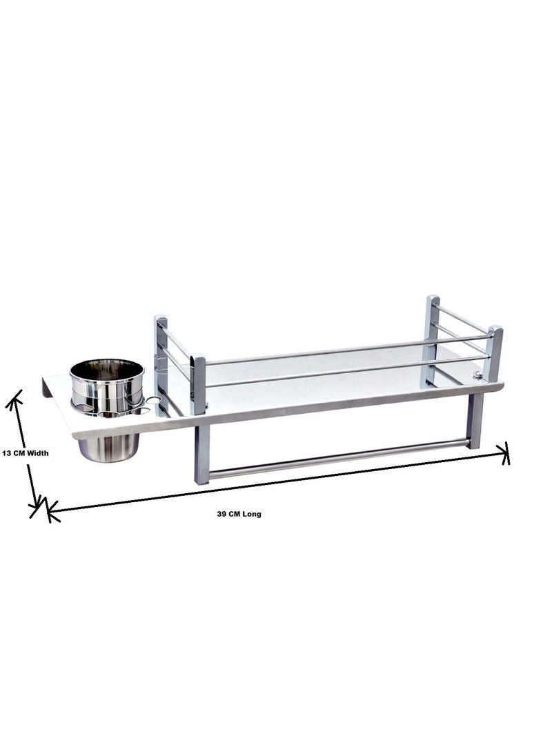iSTAR Star 3in1 Stainless Steel Chrome Finish Multipurpose Shelf Rack with Towel Hanger, Tumbler Holder Bathroom Accessories  - Image 2