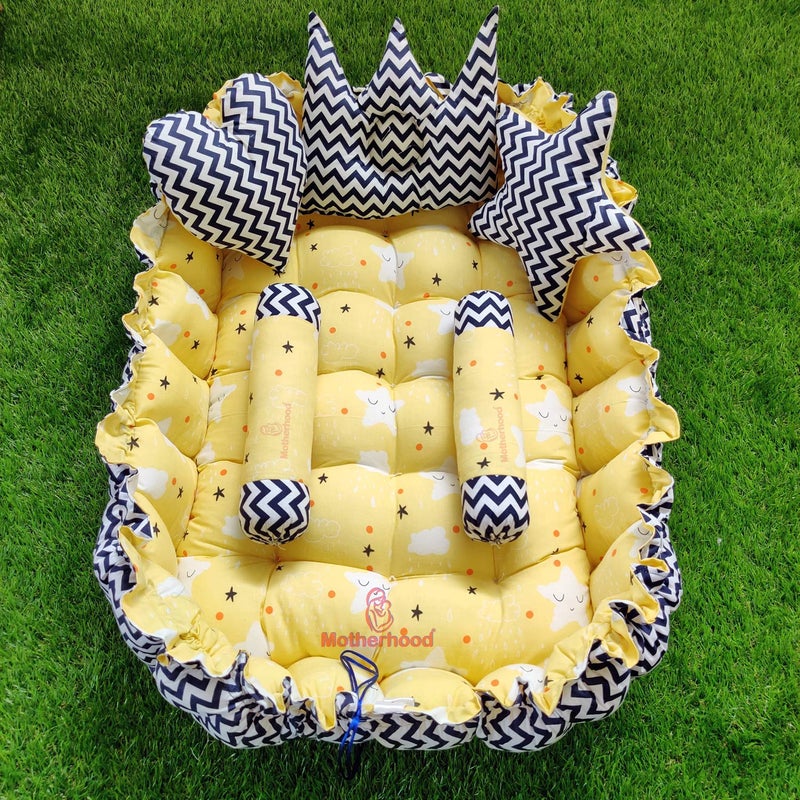 MOTHERHOOD MOTHERHOOD Rectangle Baby Tub Bed and 5 pc Pillow Luxury Baby Mattress Sleeper Bedding Set coSleeper Safe Cotton Fabric with RFilled UltraSoft Comfortable for Newborn to Toddlers Yellow