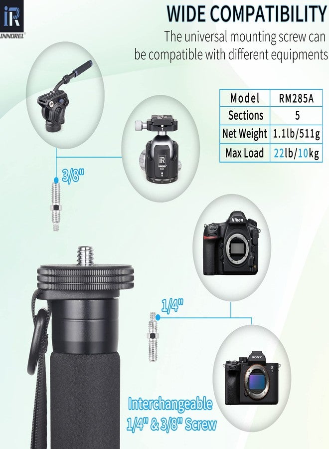 INNOREL RM285A Camera Monopod Professional Portable 5-Section Compact Travel Aluminum Alloy Monopod for Canon Nikon Sony DSLR Camera Video Camcorder DV Photography Bracket Load 22lbs/10kg - Image 2