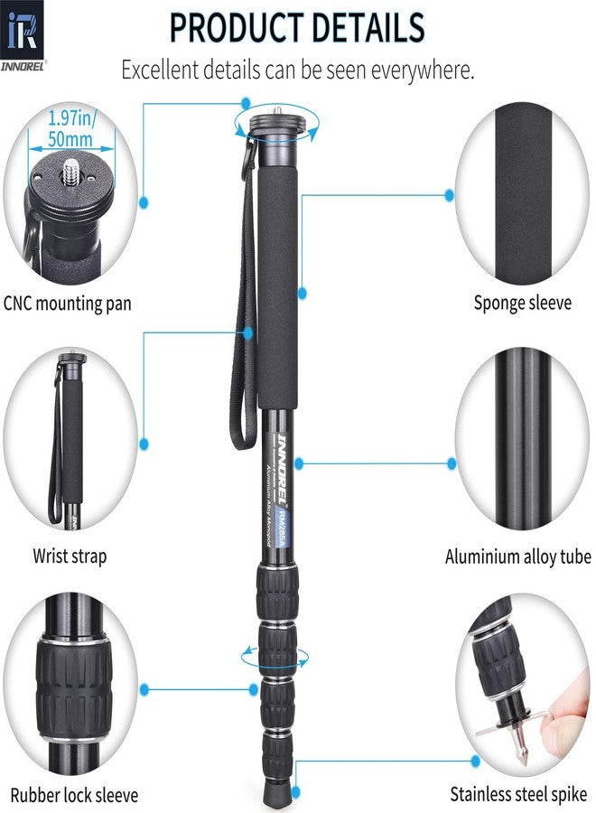 INNOREL RM285A Camera Monopod Professional Portable 5-Section Compact Travel Aluminum Alloy Monopod for Canon Nikon Sony DSLR Camera Video Camcorder DV Photography Bracket Load 22lbs/10kg - Image 4