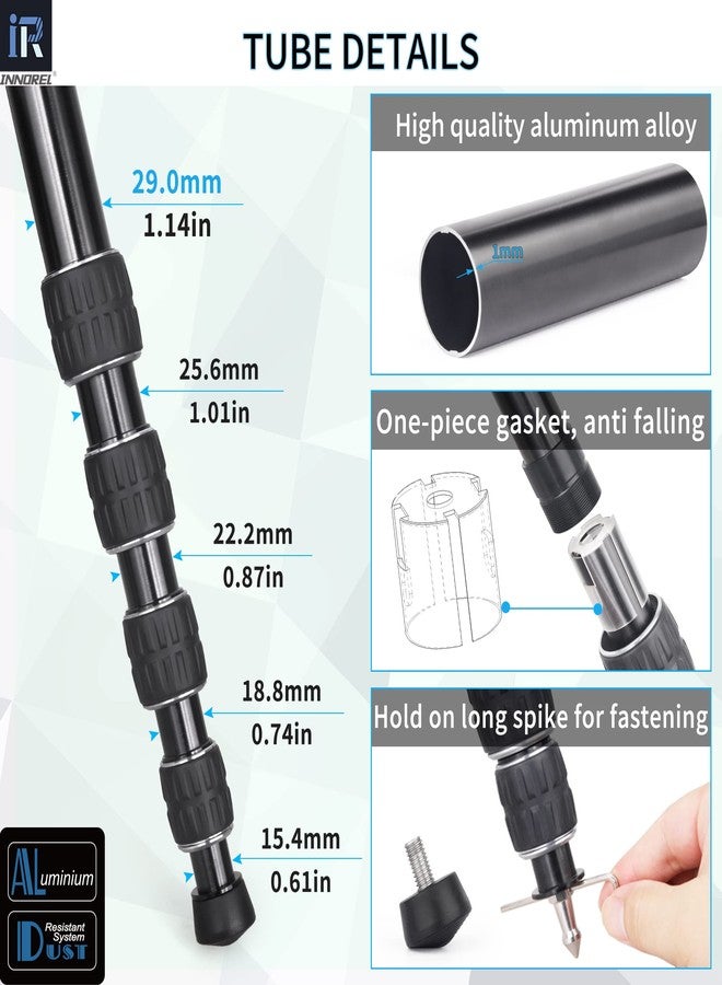 INNOREL RM285A Camera Monopod Professional Portable 5-Section Compact Travel Aluminum Alloy Monopod for Canon Nikon Sony DSLR Camera Video Camcorder DV Photography Bracket Load 22lbs/10kg - Image 3