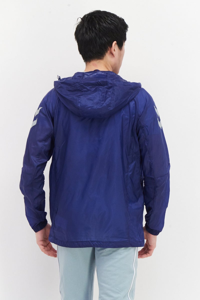 Hummel جاكيت رياضي للرجال بأكمام طويلة مناسب للجري، لون كحلي - Image 4