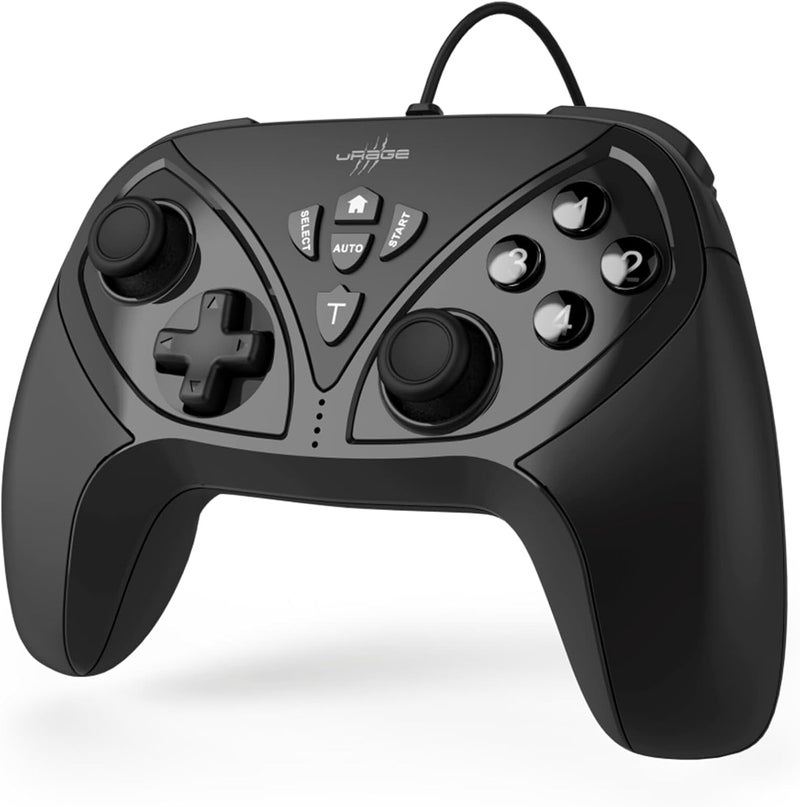 uRage Gaming Controller, Wired USB‑A PC Gamepad, 4 Rear Macro Keys, Dual Vibration, 8‑Way D‑Pad, 2 Triggers, 2 Shoulder Buttons, 2 Analog Sticks, 2 m Cable, 240 g, Windows 11/10/8/7 – Black - Image 1