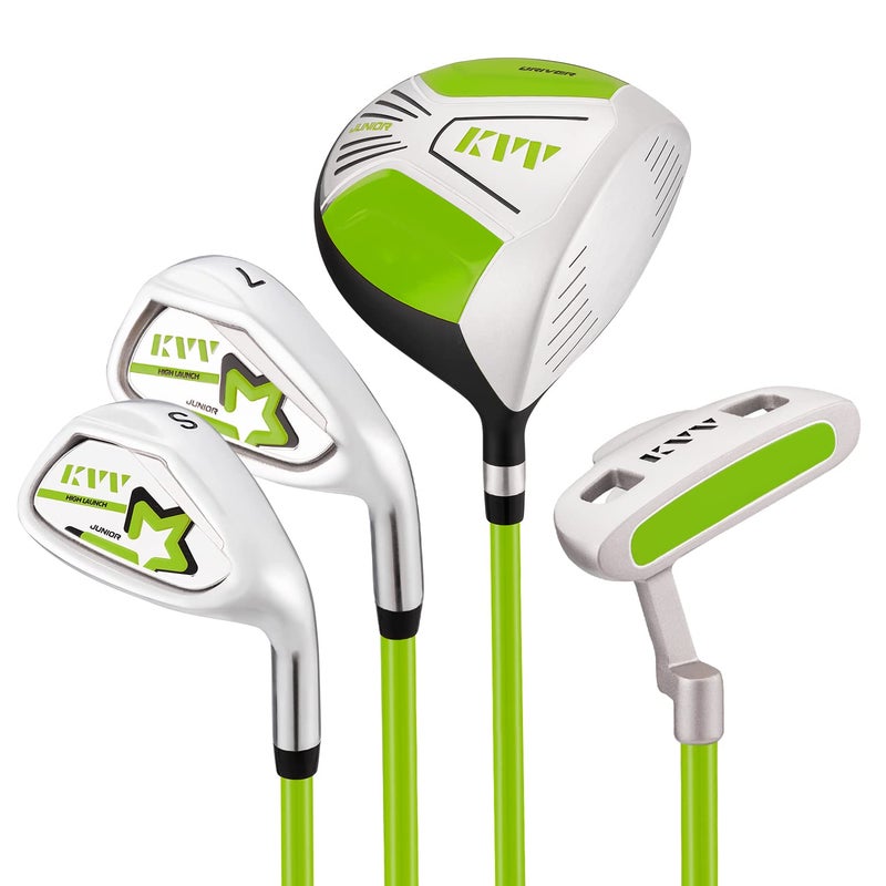 KVV Junior Complete Golf Club Set for Kids/Children Right Hand, 4-Piece Set Includes Oversize Driver, S# & 7# Irons, Putter, Head Cover, Portable Golf Stand Bag(Lime 8-10) - Image 3