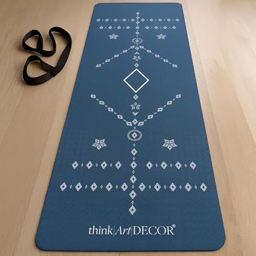 ThinkArtDecor Think Art Decor Alignment Yoga Mat With Strap For Men, Women, Kids | Anti-Slip Extra thick, long & Wide Exercise Sports Mat for Workout, Fitness, Yoga, Gym, Home & Pilates (24X72 inch, Sapphire Blue) - Image 1