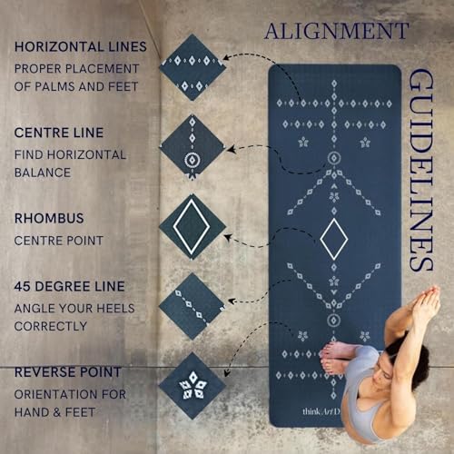 ThinkArtDecor Think Art Decor Alignment Yoga Mat With Strap For Men, Women, Kids | Anti-Slip Extra thick, long & Wide Exercise Sports Mat for Workout, Fitness, Yoga, Gym, Home & Pilates (24X72 inch, Sapphire Blue) - Image 4