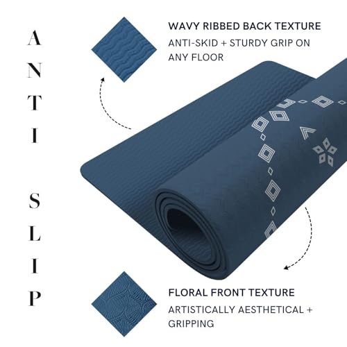 ThinkArtDecor Think Art Decor Alignment Yoga Mat With Strap For Men, Women, Kids | Anti-Slip Extra thick, long & Wide Exercise Sports Mat for Workout, Fitness, Yoga, Gym, Home & Pilates (24X72 inch, Sapphire Blue) - Image 5
