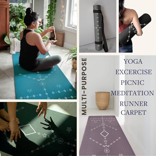 ThinkArtDecor Think Art Decor Alignment Yoga Mat With Strap For Men, Women, Kids | Anti-Slip Extra thick, long & Wide Exercise Sports Mat for Workout, Fitness, Yoga, Gym, Home & Pilates (24X72 inch, Sapphire Blue) - Image 3