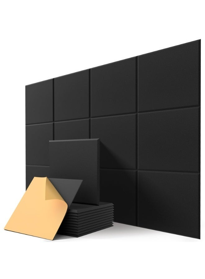 WALALLA Soundproof Wall Panels, 12 Pack Self-Adhesive Acoustic Panels Sound Absorbing Panel Noise Cancelling Wall Panels Sound Dampening Panels For Wall Door Ceiling 12X12 X0.4 inch/30X30X1cm, Black - Image 1