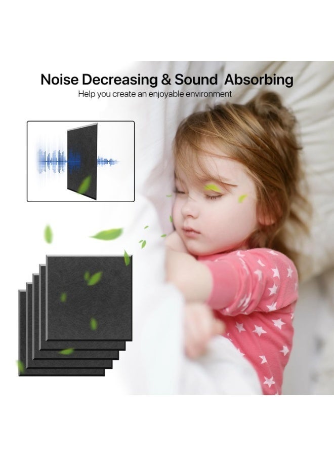 WALALLA Soundproof Wall Panels, 12 Pack Self-Adhesive Acoustic Panels Sound Absorbing Panel Noise Cancelling Wall Panels Sound Dampening Panels For Wall Door Ceiling 12X12 X0.4 inch/30X30X1cm, Black - Image 3