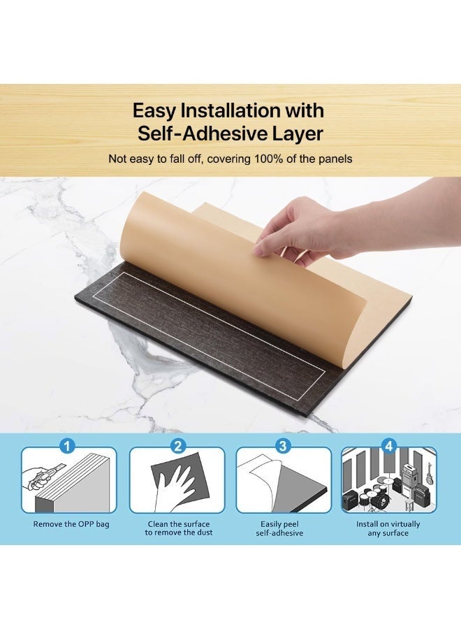 WALALLA Soundproof Wall Panels, 12 Pack Self-Adhesive Acoustic Panels Sound Absorbing Panel Noise Cancelling Wall Panels Sound Dampening Panels For Wall Door Ceiling 12X12 X0.4 inch/30X30X1cm, Black - Image 4