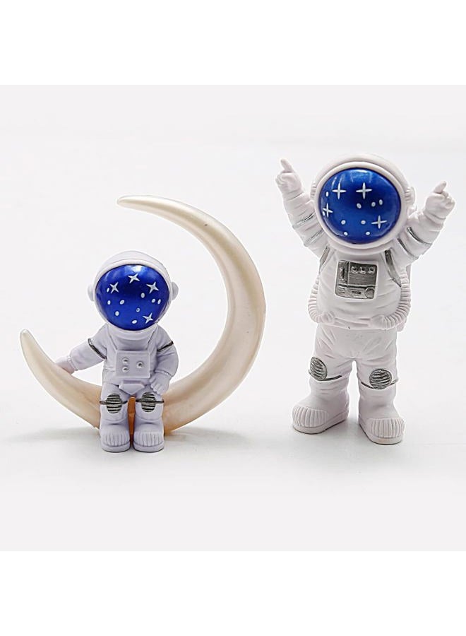 Shibeiparts 4 Pcs Miniature Astronaut Figurines Decorations Spaceman Statues Space Theme Desktop Decorations Cake Topper Space Cake Decorations Spaceman Astronaut Theme Children Toys Party Decors (Blue) - Image 2