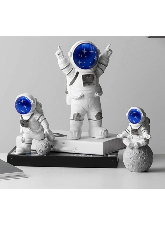 Shibeiparts 4 Pcs Miniature Astronaut Figurines Decorations Spaceman Statues Space Theme Desktop Decorations Cake Topper Space Cake Decorations Spaceman Astronaut Theme Children Toys Party Decors (Blue) - Image 3