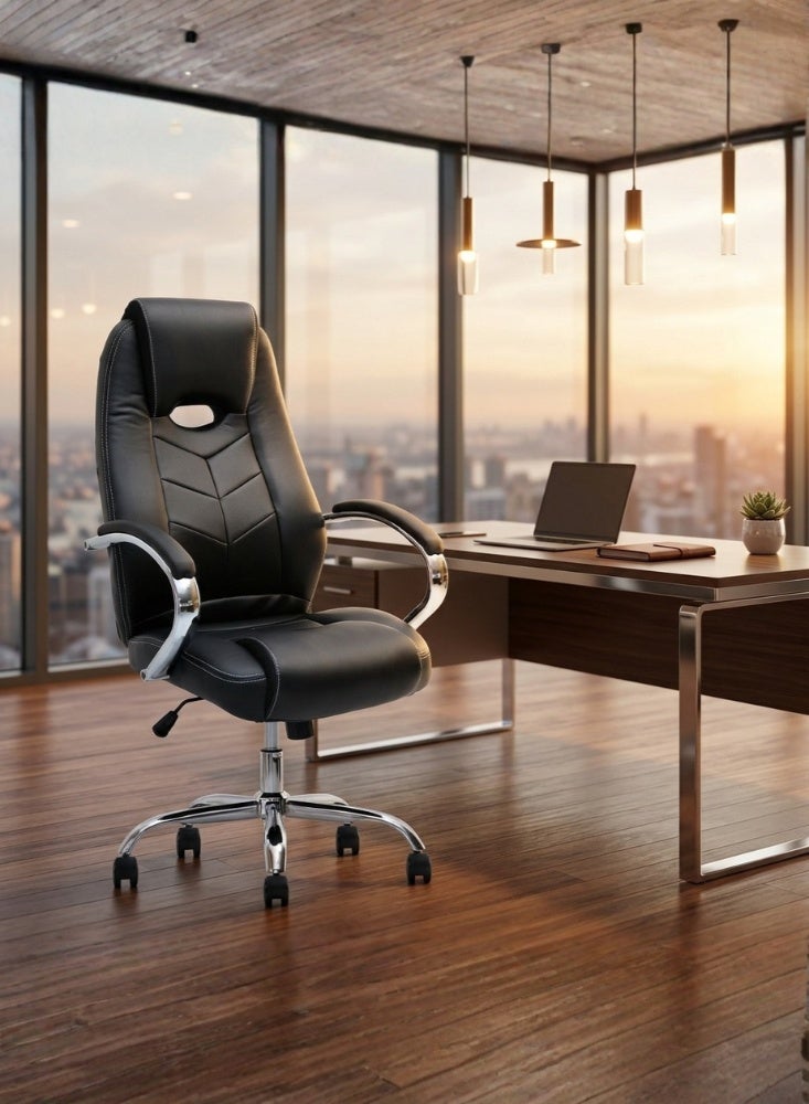 Karnak Adorna Ergonomic Office Chair | Leather Executive Mesh Lumbar Support Chair | Adjustable Height 360° Swivel Gaming Office Chair for Home & Office Furniture (Black) - Image 1
