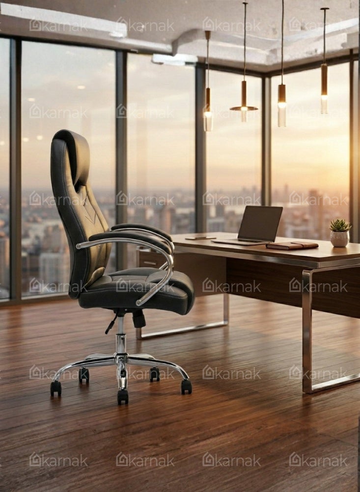 Karnak Adorna Ergonomic Office Chair | Leather Executive Mesh Lumbar Support Chair | Adjustable Height 360° Swivel Gaming Office Chair for Home & Office Furniture (Black) - Image 4