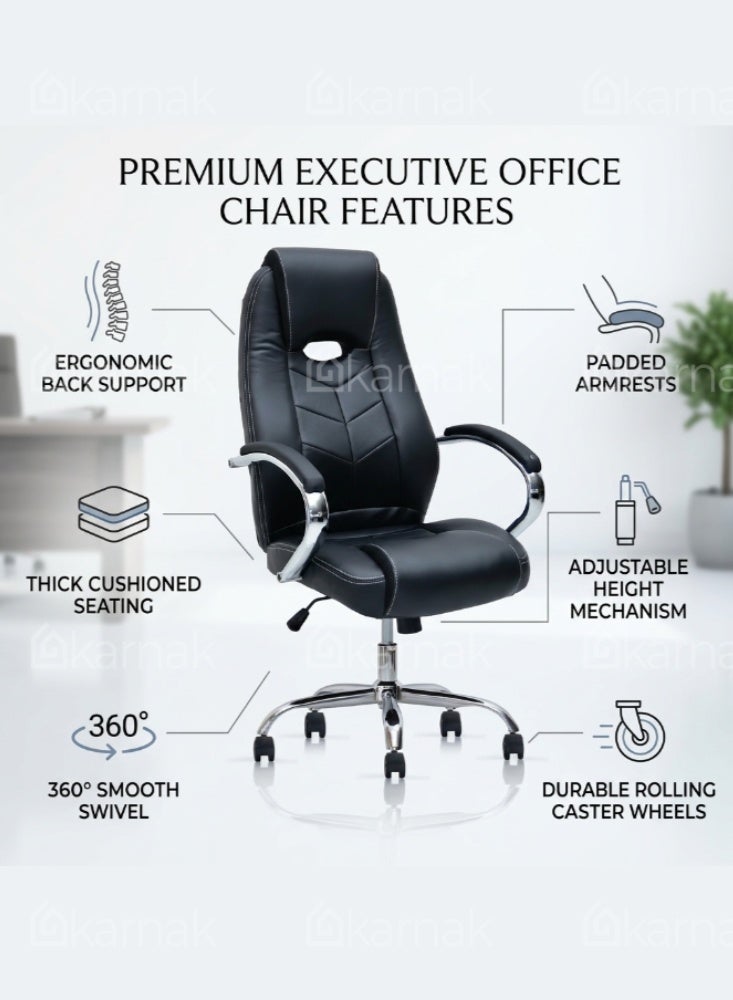 Karnak Adorna Ergonomic Office Chair | Leather Executive Mesh Lumbar Support Chair | Adjustable Height 360° Swivel Gaming Office Chair for Home & Office Furniture (Black) - Image 2