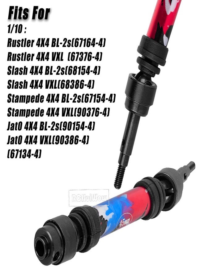 RCHuiWow RC Driveshafts Axles Upgrades Part for 1/10 4WD Slash 4x4(VXL),Rustler 4x4(VXL),Stampede 4x4(VXL),Jat0 4X4(VXL),Steel Front Rear CVD Drive Shaft Hops Up,Replace #9051#9052,Colourful - Image 2