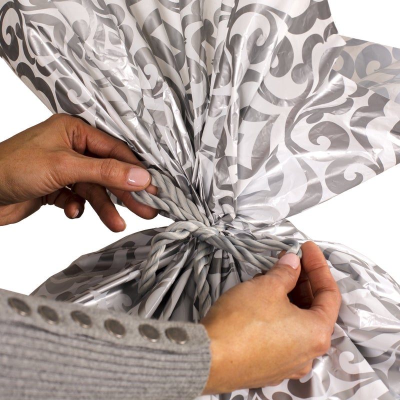 Hallmark 56" Large Plastic Gift Bag (Silver Damask) for Engagement Parties, Bridal Showers, Weddings, Valentines Day, Holidays or Any Occasion - Image 4