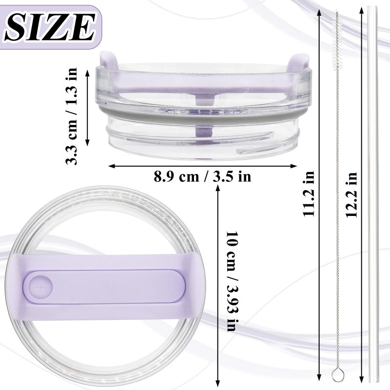 TiciKim 40oz Tumbler Lid Compatible for Stanley, 2 Pack Replacement Tumbler Lids Fit for Stanley Quencher 2.0 Tumbler 40 OZ, with Straws and Cleaning Brush (Orchid) - Image 2