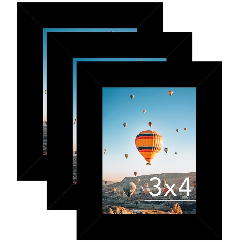 JCJMY مجموعة إطارات صور JCJMY 3x4 عدد 3 للطاولة أو الحائط، إطار صور جدارية 3 x 4 مع زجاج بلاستيكي مقاوم للكسر، 3 عبوات، أسود - Image 1