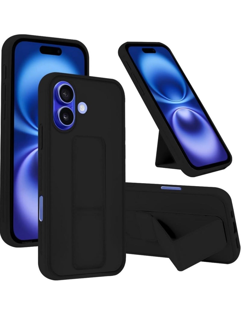 ELTRAZONE Black Magnetic Car Mount Case for iPhone 16 – Premium Silicone Kickstand with Hand Strap - Image 1