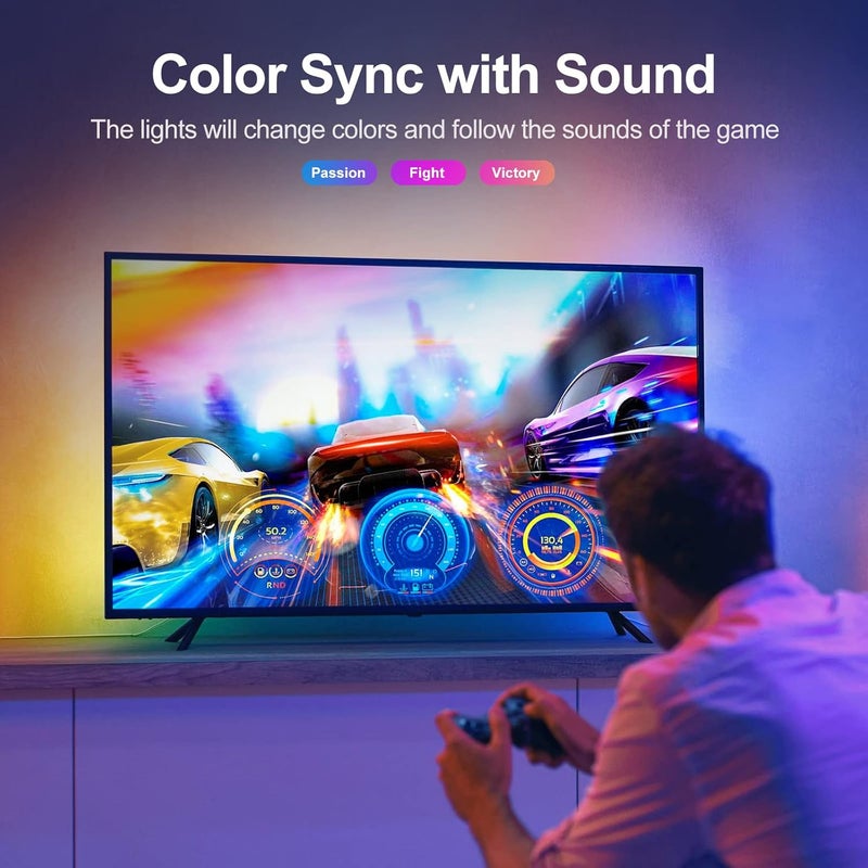أضواء LED للتلفاز، شريط أضواء RGB متزامن مع الموسيقى بطول 13.2 قدم مع تحكم عن بُعد وتطبيق، يعمل بالطاقة من USB للتلفزيونات من 32-65 بوصة، الكمبيوتر، غرفة النوم، إعداد الألعاب، السينما المنزلية - Image 2