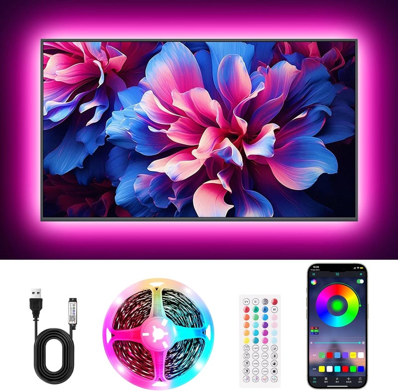 أضواء LED للتلفاز، شريط أضواء RGB متزامن مع الموسيقى بطول 13.2 قدم مع تحكم عن بُعد وتطبيق، يعمل بالطاقة من USB للتلفزيونات من 32-65 بوصة، الكمبيوتر، غرفة النوم، إعداد الألعاب، السينما المنزلية - Image 1