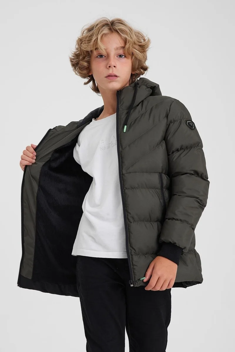 Sivaist Green Boy Water and Windproof Thick Fur Coat & Jacket