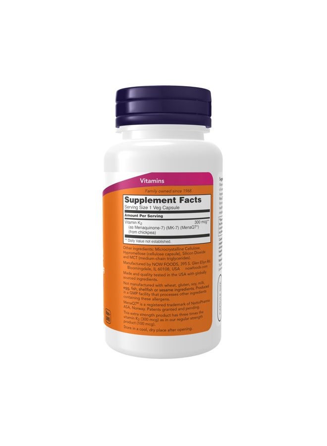 now Foods Supplements, MK-7 Vitamin K-2 300 mcg, Cardiovascular Support*, Supports Bone Health*, 120 Veg Capsules - Image 2