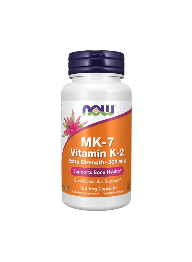 now Foods Supplements, MK-7 Vitamin K-2 300 mcg, Cardiovascular Support*, Supports Bone Health*, 120 Veg Capsules - Image 1