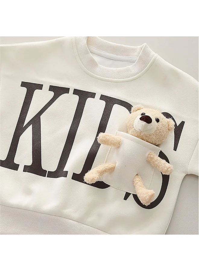 LITTLE SURPRISE BOX Cream & Brown Kids Teddy Soft Toy 2 Pcs Track Suit Set For Toddlers And Kids