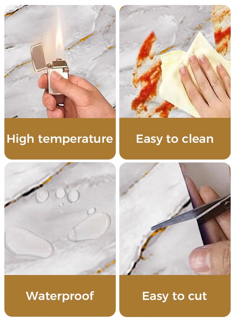 عنيد لفة واحدة من ورق جدران بنمط رخامي، ملصق مقاوم للزيت والماء للمطبخ، ورق جدران مقاوم لدرجات الحرارة العالية، ملصق جداري للمطبخ والحمام (60 × 500 سم) - Image 4