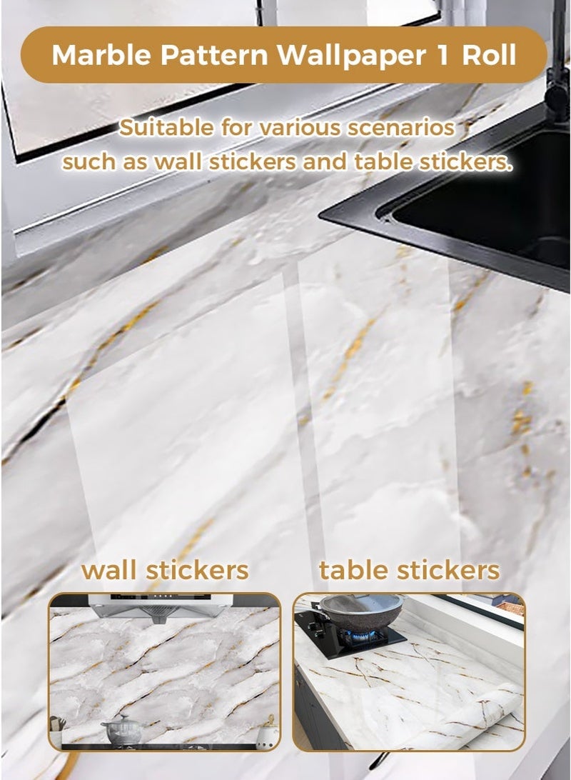 عنيد لفة واحدة من ورق جدران بنمط رخامي، ملصق مقاوم للزيت والماء للمطبخ، ورق جدران مقاوم لدرجات الحرارة العالية، ملصق جداري للمطبخ والحمام (60 × 500 سم) - Image 1