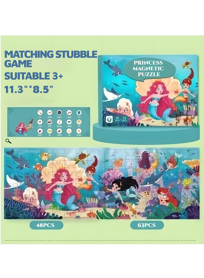 تشغيل المكالمة مجموعة ألغاز مغناطيسية للأميرة مكونة من قطعتين للأطفال الصغار من 3 إلى 5 سنوات، 48-63 قطعة ألغاز سفر للأطفال من سن 4 إلى 6 سنوات، ألعاب أنشطة رحلات السيارات والطائرات والطرق البرية للفتيات من سن 3 إلى 4 إلى 5 سنوات، هدايا عيد ميلاد - Image 4