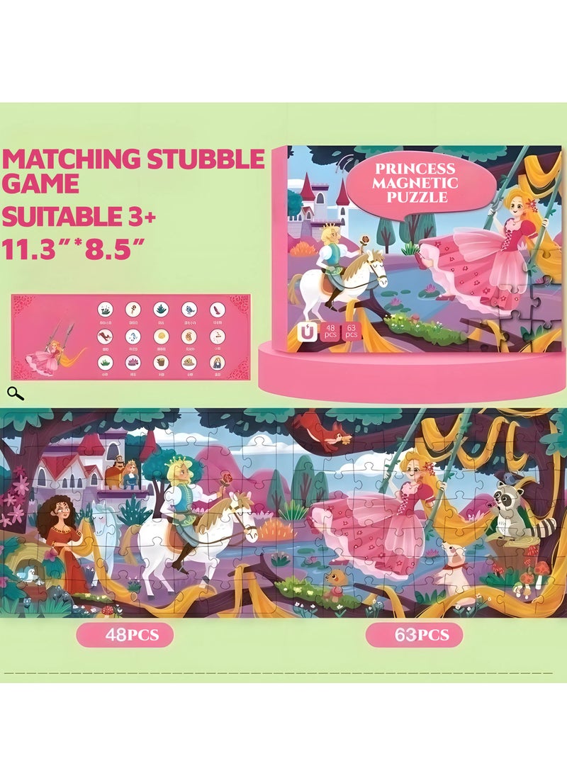 تشغيل المكالمة مجموعة ألغاز مغناطيسية للأميرة مكونة من قطعتين للأطفال الصغار من 3 إلى 5 سنوات، 48-63 قطعة ألغاز سفر للأطفال من سن 4 إلى 6 سنوات، ألعاب أنشطة رحلات السيارات والطائرات والطرق البرية للفتيات من سن 3 إلى 4 إلى 5 سنوات، هدايا عيد ميلاد - Image 3