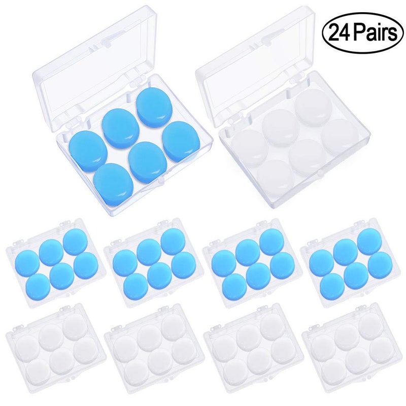 Heqishun 24 Pairs Soft Silicone Ear Plugs Putty Ear Plugs for Sleeping Swimming earplugs for Kids Adults, Transparent + Blue - Image 2