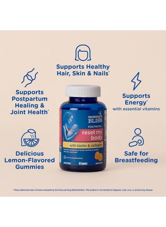 Mommy's Bliss Postnatal Support Reset My Body Gummies with Biotin & Collagen, Supports Postpartum Energy, Healing & Joint Health + Hair, Skin & Nails Health, Gluten Free, 60 Gummies (30 Servings) - Image 2